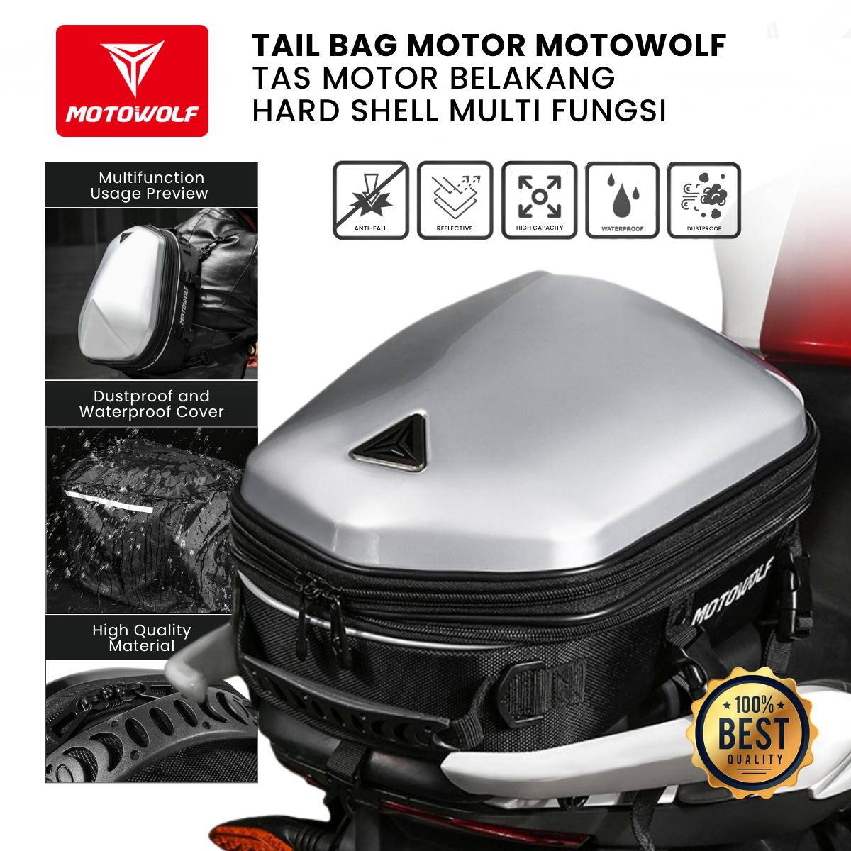 Tail Bag Motor Motowolf Tas Motor Belakang Hard Shell Multi Fungsi