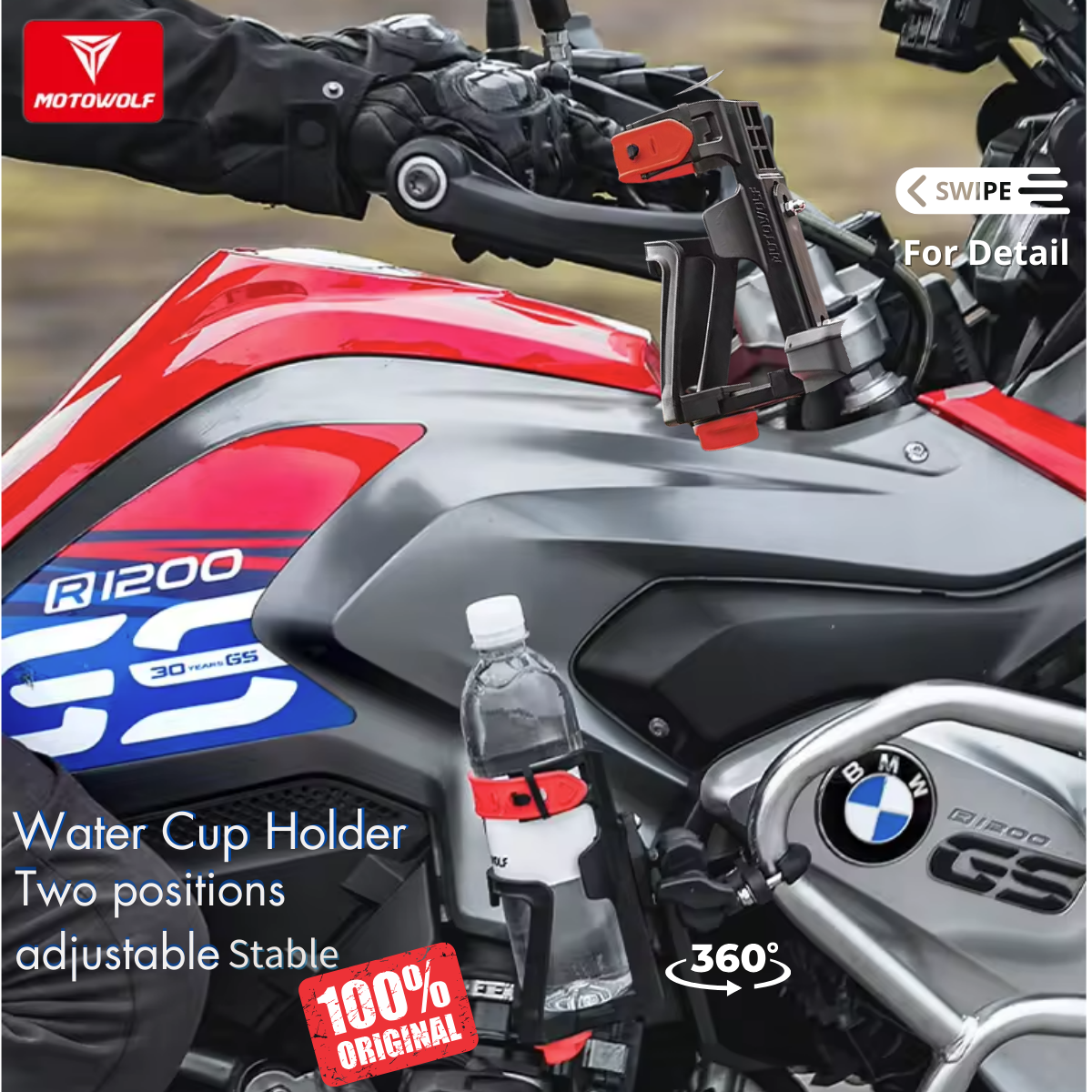 Motowolf Tempat Botol Minum Motor Bottle Holder Dudukan Air Stang Spion Flexible MDL3530